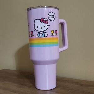 Hello Kitty Pink Stainless Steel Tumbler with Rainbow Stripes